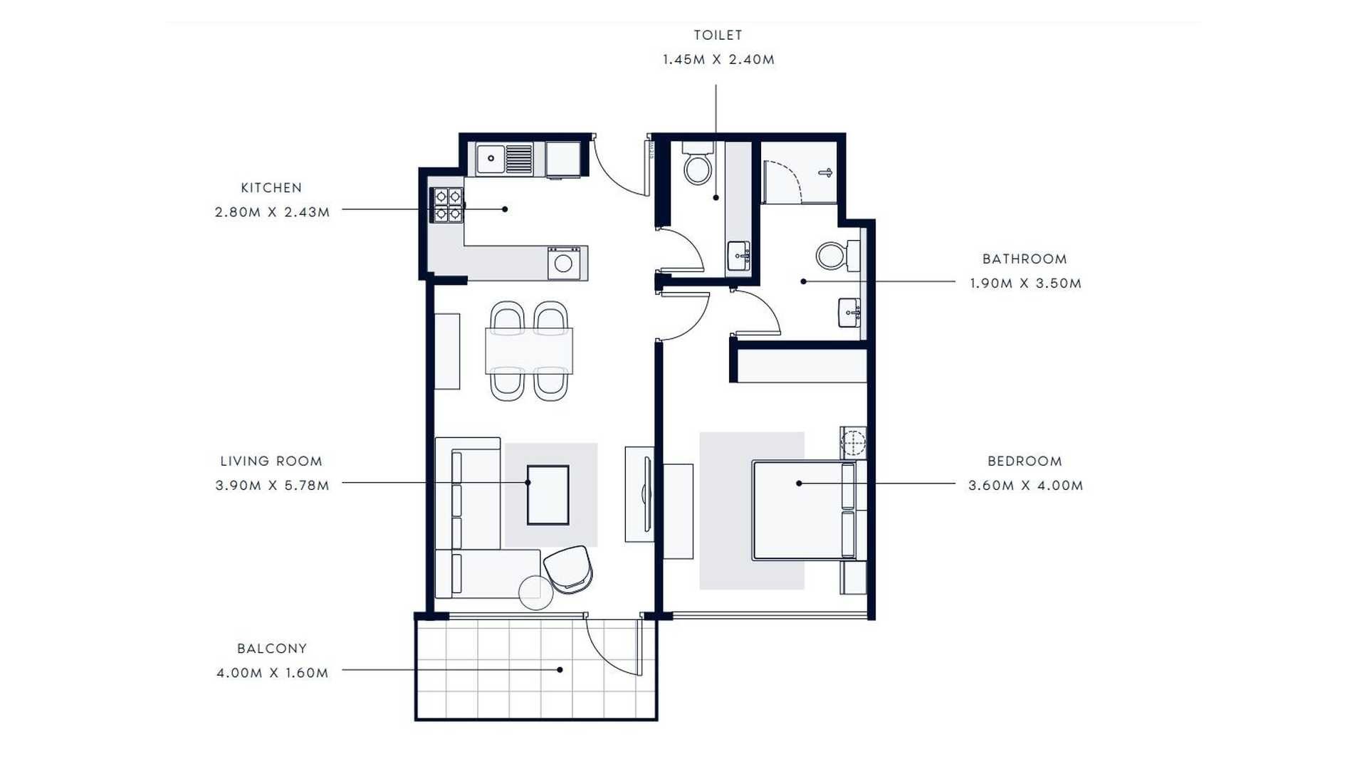 Apartment floor plan, 1 bedroom in AZIZI VISTA No. 11050