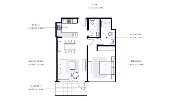 Apartment floor plan, 1 bedroom in AZIZI VISTA No. 11050 (2D)