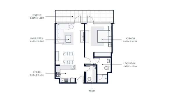 Apartment floor plan, 1 bedroom in AZIZI VISTA No. 11049 (2D)